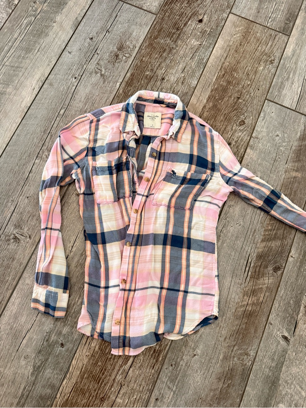 Women’s Abercrombie & Fitch Pink and Navy Plaid Button-Down Shirt